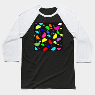 Bright happy colored umbrellas on a black background Baseball T-Shirt